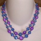 Blue Purple Bead Double Strand Necklace Vintage 1950s Needs Repair