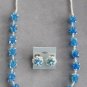 Handcrafted Blue Aurora Borealis Beaded Necklace & Clip On Earrings Vintage Jewelry Set 1960s