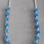 Handcrafted Blue Aurora Borealis Beaded Necklace & Clip On Earrings Vintage Jewelry Set 1960s