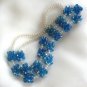 Handcrafted Blue Aurora Borealis Beaded Necklace & Clip On Earrings Vintage Jewelry Set 1960s