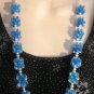 Handcrafted Blue Aurora Borealis Beaded Necklace & Clip On Earrings Vintage Jewelry Set 1960s