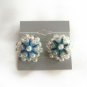 Handcrafted Blue Aurora Borealis Beaded Necklace & Clip On Earrings Vintage Jewelry Set 1960s