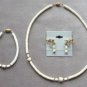 Shell Carved Flower Necklace Bracelet & Earrings 3 Piece Vintage Jewelry Set 1960s
