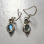 Blue Opal Gemstone Moonstone Cabochon Pierced Earrings Sterling Silver 925
