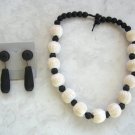 Handcrafted White & Black Soft Straw Beaded Necklace & Clip On Earrings Set Vintage 1950s Jewelry Handcrafted White & Black Soft Straw Beaded Necklace & Clip On Earrings Set Vintage 1950s Jewelry