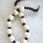 Handcrafted White & Black Soft Straw Beaded Necklace & Clip On Earrings Set Vintage 1950s Jewelry