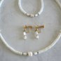 Shell Carved Flower Necklace Bracelet & Earrings 3 Piece Vintage Jewelry Set 1960s