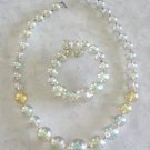 Large Beaded Aurora Borealis Necklace & Bracelet Vintage Jewelry Set 1950s