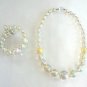 Large Beaded Aurora Borealis Necklace & Bracelet Vintage Jewelry Set 1950s