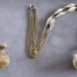 Large Chunky Fancy Gold Ball Pendant Necklace & Clip On Earrings Jewelry Set Vintage 1960s