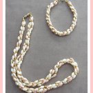 Pink & White Pearl Braided Triple Strand Beaded Necklace & Bracelet Vintage Jewelry Set Pink & White Pearl Braided Triple Strand Beaded Necklace & Bracelet Vintage Jewelry Set