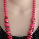 Pink Chunky Wooden Beaded Necklace Vintage 1970s Jewelry Pink Chunky Wooden Beaded Necklace Vintage 1970s Jewelry