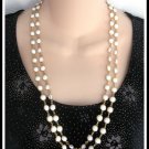 Long 55" White Milk Glass Bezel Pendant Necklace Retro Vintage Jewelry 1950s