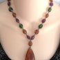 Amber Pear Shaped Pendant Bead Necklace Vintage Jewelry 1980s