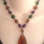 Amber Pear Shaped Pendant Bead Necklace Vintage Jewelry 1980s
