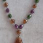 Amber Pear Shaped Pendant Bead Necklace Vintage Jewelry 1980s