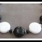 Chunky White & Black Large Round Beaded Necklace Vintage 1980s Jewelry Funky