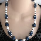 Blue & White Polka Dot Beaded Necklace Vintage 1970s Jewelry