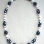 Blue & White Polka Dot Beaded Necklace Vintage 1970s Jewelry