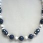 Blue & White Polka Dot Beaded Necklace Vintage 1970s Jewelry
