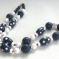 Blue & White Polka Dot Beaded Necklace Vintage 1970s Jewelry
