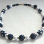 Blue & White Polka Dot Beaded Necklace Vintage 1970s Jewelry