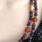 Double Strand Marble & Amber Beaded Necklace Retro 1970s Vintage Jewelry