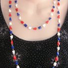 Red White & Blue Glass Beaded Necklace 51" Vintage Jewelry 1970s Red White & Blue Glass Beaded Necklace 51" Vintage Jewelry 1970s
