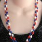 Red White & Blue Glass Beaded Necklace 51" Vintage Jewelry 1970s