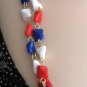 Red White & Blue Glass Beaded Necklace 51" Vintage Jewelry 1970s