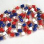 Red White & Blue Glass Beaded Necklace 51" Vintage Jewelry 1970s