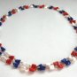 Red White & Blue Glass Beaded Necklace 51" Vintage Jewelry 1970s