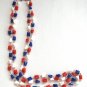 Red White & Blue Glass Beaded Necklace 51" Vintage Jewelry 1970s