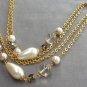 Double Strand Aurora Borealis Glass Pearl Gold Chain Necklace Retro 1980s Vintage Jewelry