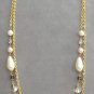 Double Strand Aurora Borealis Glass Pearl Gold Chain Necklace Retro 1980s Vintage Jewelry