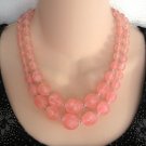 Double Strand Pink Transparent Beaded Necklace Retro 1950s Japan Vintage Jewelry