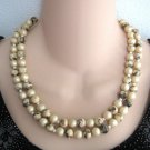 Double Strand Gray Splashed Beaded Necklace Large Cabochon Clasp Vintage Jewelry 1960s