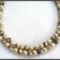 Double Strand Gray Splashed Beaded Necklace Large Cabochon Clasp Vintage Jewelry 1960s