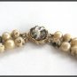 Double Strand Gray Splashed Beaded Necklace Large Cabochon Clasp Vintage Jewelry 1960s