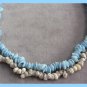 Double Strand Blue Shell Beaded Necklace Handcrafted 1970s Vintage Jewelry