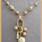 Large Gold Beaded Funky Charm Pendant Necklace Retro 1980s Vintage Jewelry Large Gold Beaded Funky Charm Pendant Necklace Retro 1980s Vintage Jewelry