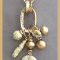 Large Gold Beaded Funky Charm Pendant Necklace Retro 1980s Vintage Jewelry