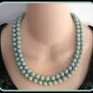 Double Strand Light Blue Beaded Necklace Retro Japan 1950s Vintage Jewelry