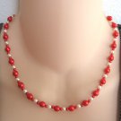 Red & White Pearl Beaded Necklace Vintage Jewelry 1970s Red & White Pearl Beaded Necklace Vintage Jewelry 1970s