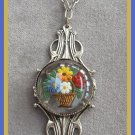 Colorful Enamel Flower Glass Basket Pendant Necklace Retro 1960s Vintage Jewelry Colorful Enamel Flower Glass Basket Pendant Necklace Retro 1960s Vintage Jewelry