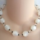 White Frosty Lucite Moonglow Beaded Necklace Vintage 1960s Jewelry