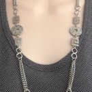 Double Chain Silver Pendant Necklace Vintage Retro 1970s Jewelry Hippie
