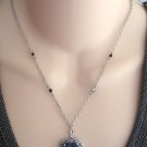 Large Blue Stone Gem Heart Pendant Necklace Designer Discovery of California Vintage Jewelry 1980s