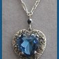Large Blue Stone Gem Heart Pendant Necklace Designer Discovery of California Vintage Jewelry 1980s