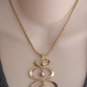 Gold Beaded Dangle Triple Ring Pendant Necklace Vintage 1970s Jewelry